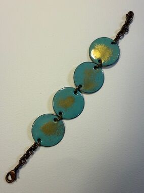 Turquoise Enamel Disc Bracelet with Copper Accents